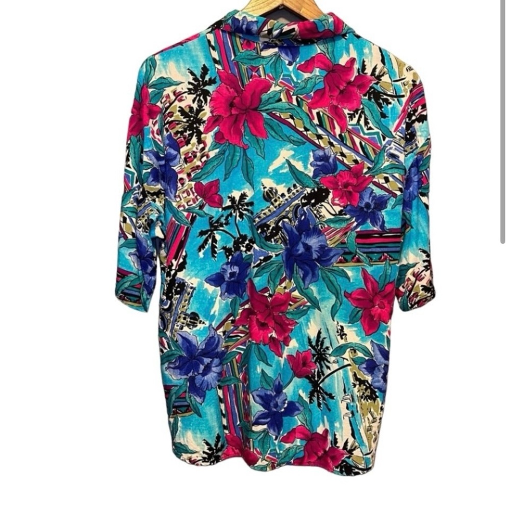 Vintage Hawaiian shirt blue pink floral M - Picture 2 of 10